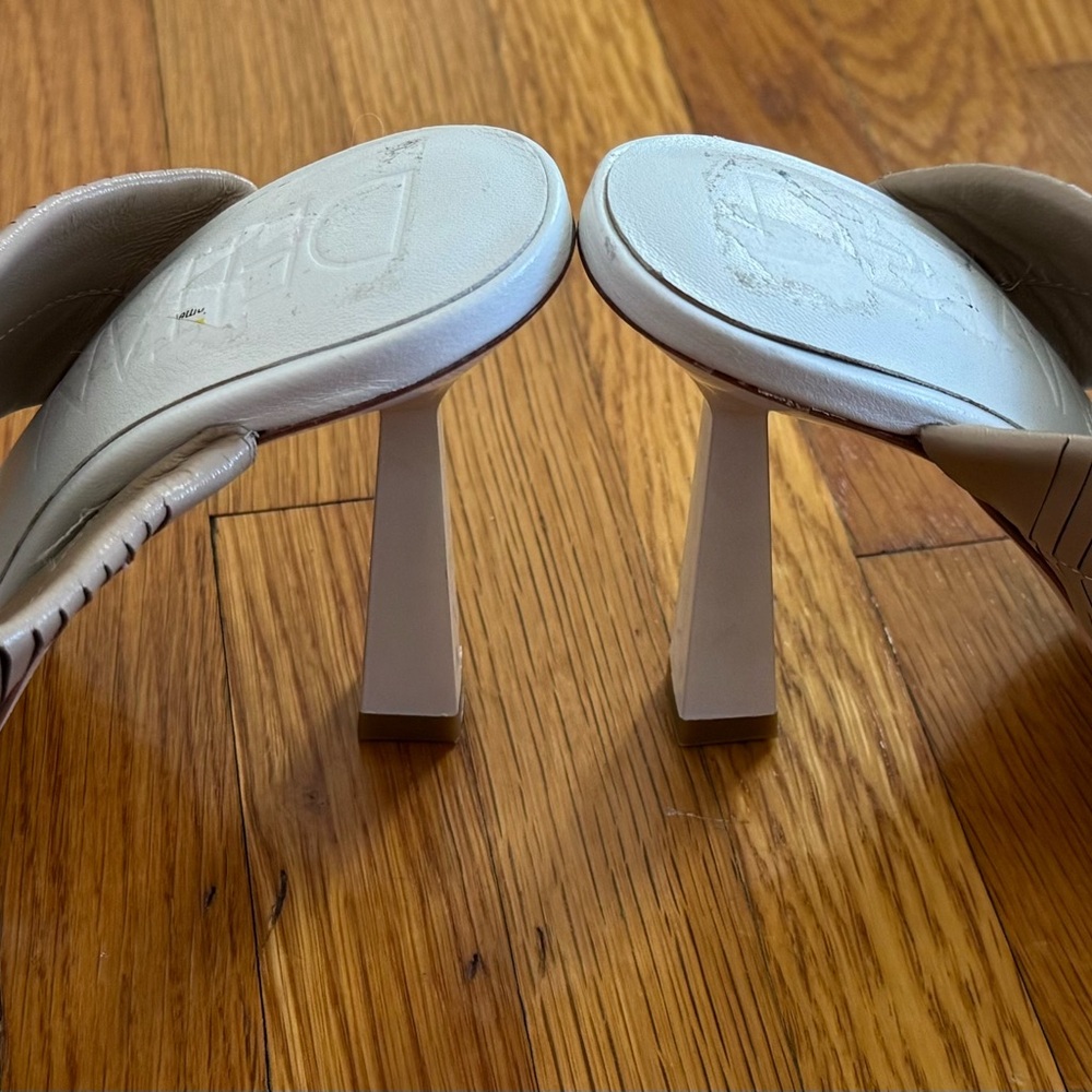 Deltan Kelsea beige braid leather toe loop heel Sandals, size 5.5 wedding party - Picture 10 of 13